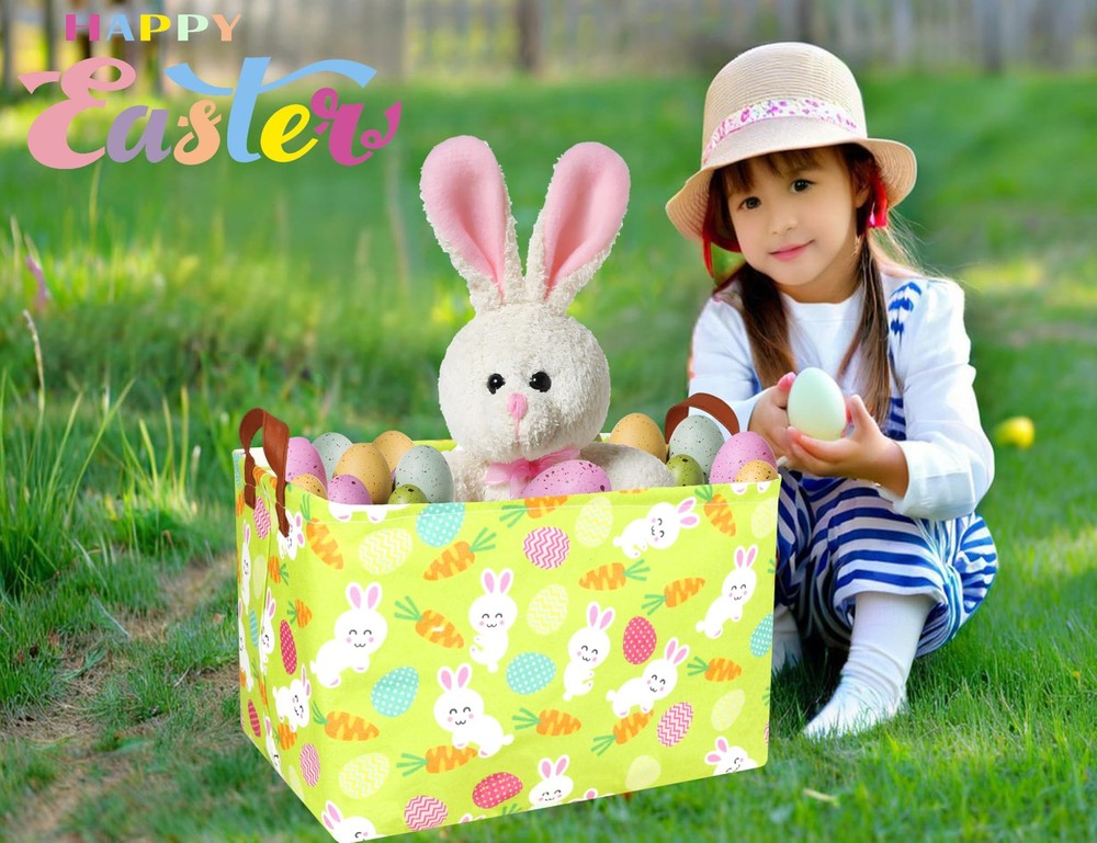 BOOHIT Rectangle Empty Easter Baskets Boy Large Toy Storage Bin Girls collaps...