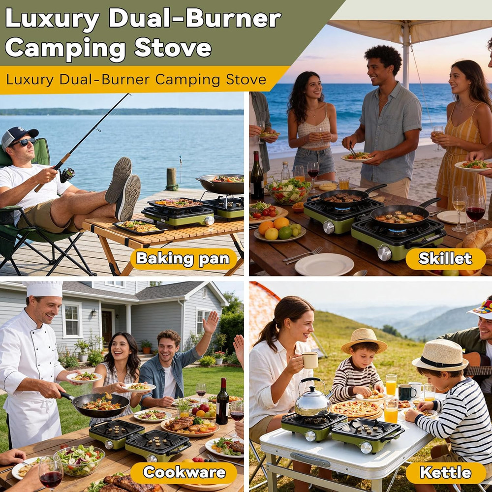 2-Burner Portable Propane Camping Stove Windshield