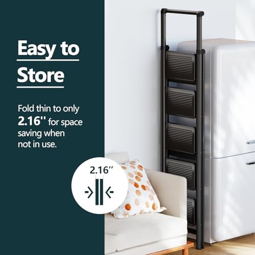 Step Ladder for Home, Foldable Step Stool for 5 Step with Handrail Black