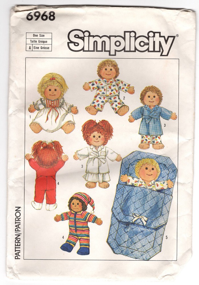 1985 Simplicity Pattern 6968 for 16" Sculptured Dolls - Cabbage Patch  UNCUT