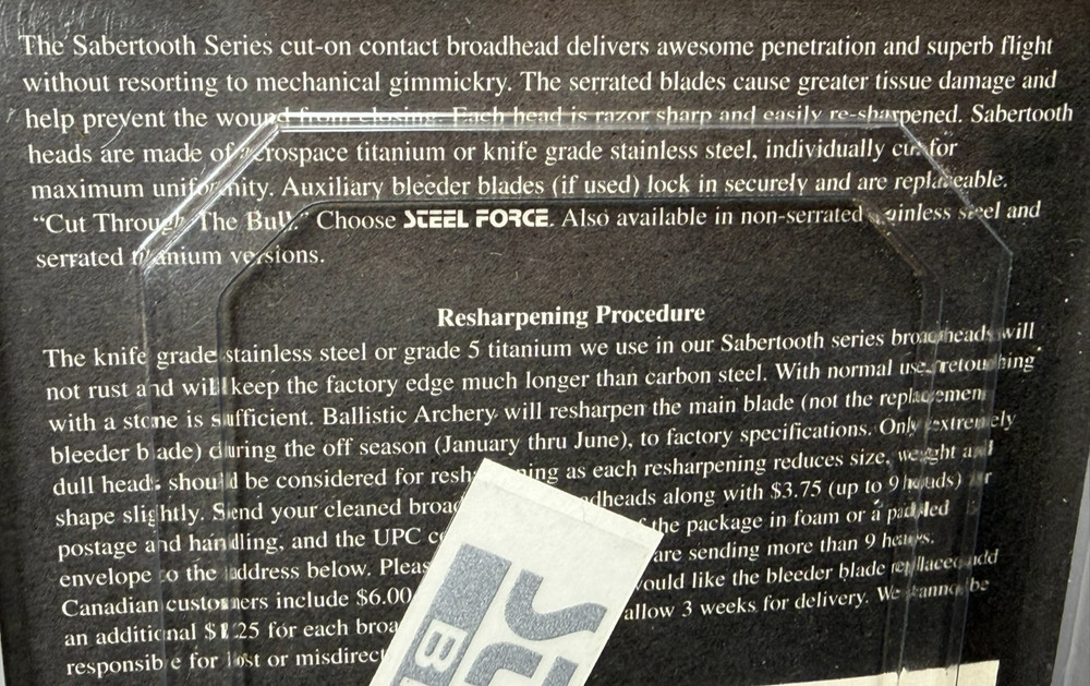 Steel Force Sabertooth Broadheads 85 Grain 3 Pack Lock Down Model NEW