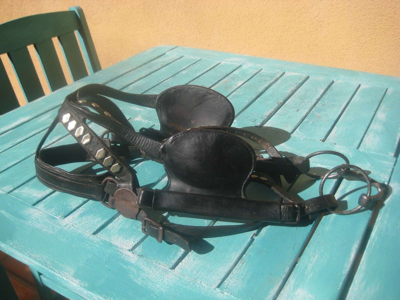 Horse Carriage Harness Driving Bridle Blinders Studded Figure Eight Brow Band