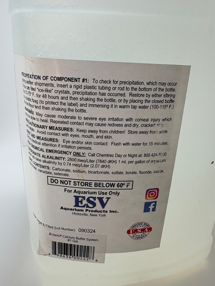E.S.V. B-Ionic Calcium Buffer System Part 1 - 1 Gallon Alkalinity Refill