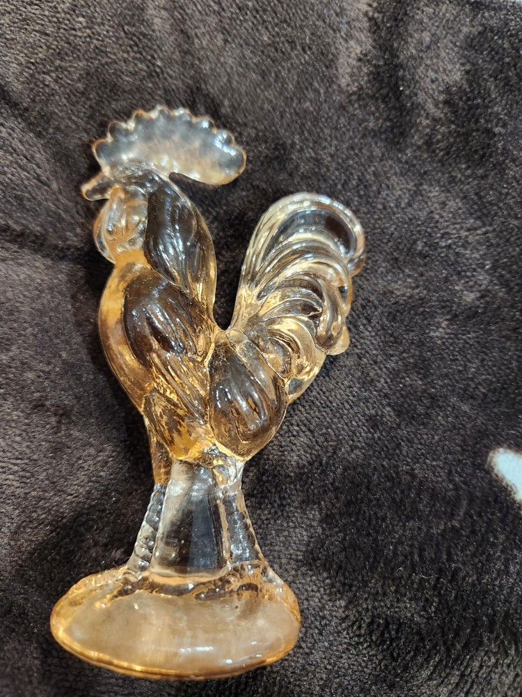 Mini Peach Glass Roosters Figures 4.5"
