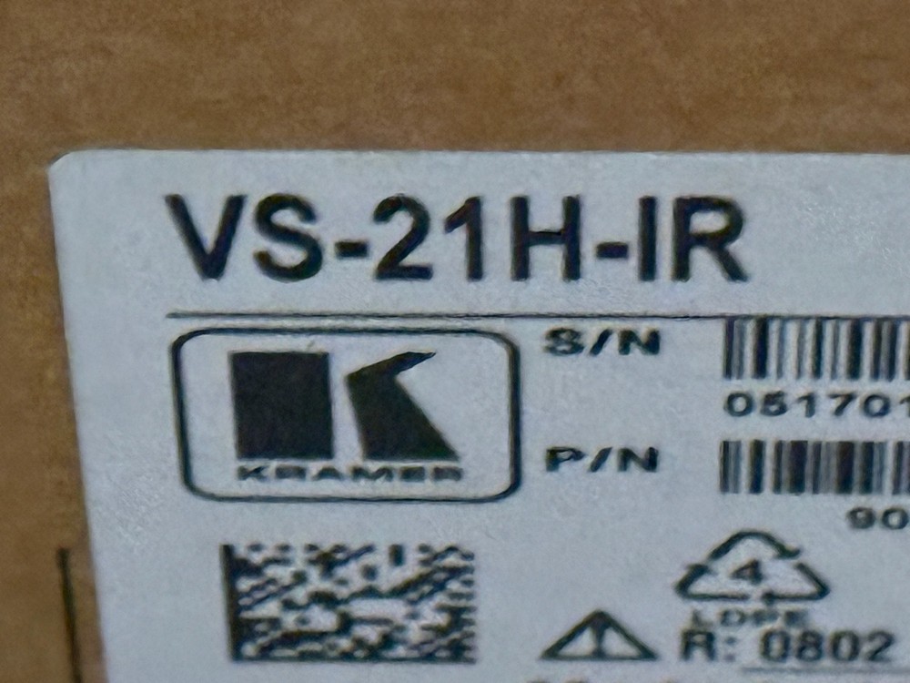 Kramer VS-21H-IR 2X1 HDMI High Performance Switcher Open Box