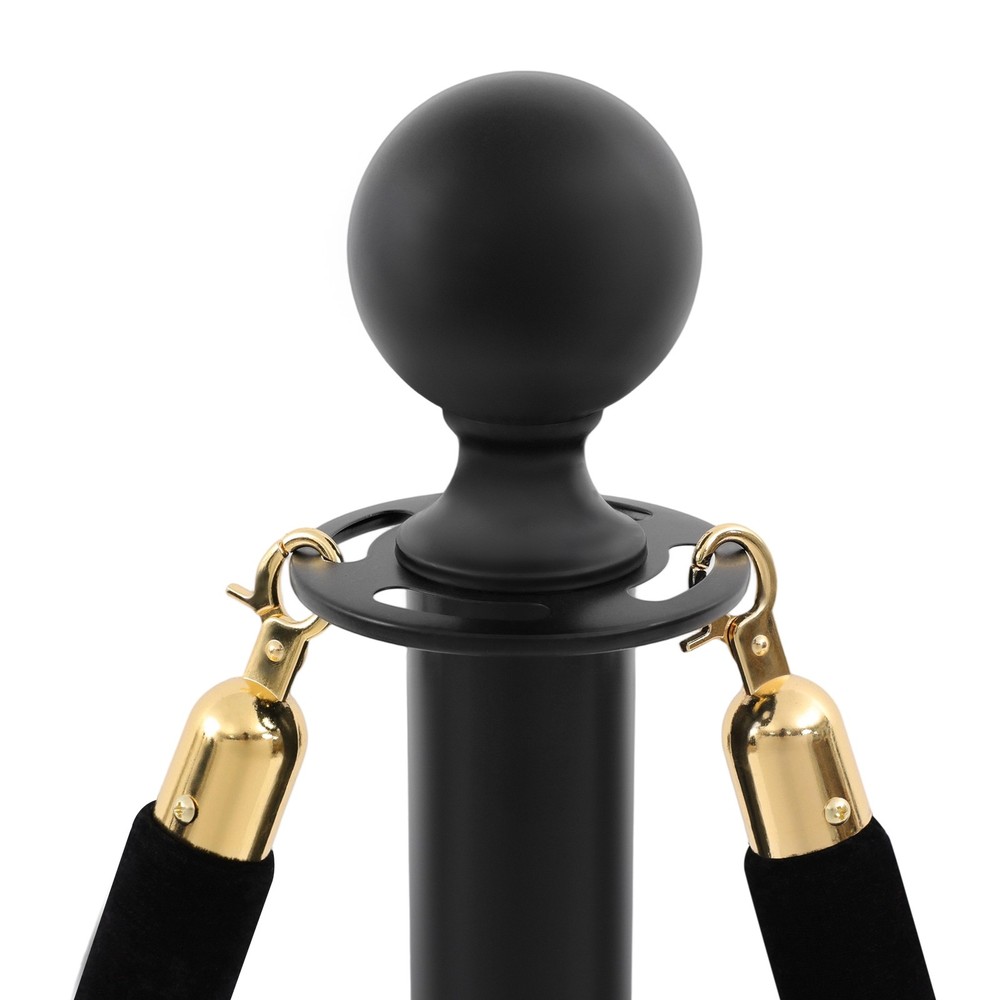 6 PCS Black Stanchion Posts Queue Pole with 4 1.5M Ropes Crowd Control Barrier