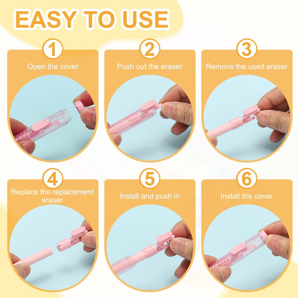 8 Pack Erasers, Pencil Erasers Large Eraser Push Pull Cute Soft, Pink Blue TPE