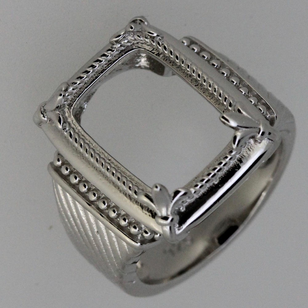 Sterling Silver Semi Mount Ring Setting cabochon Cushion Cu 14x10mm