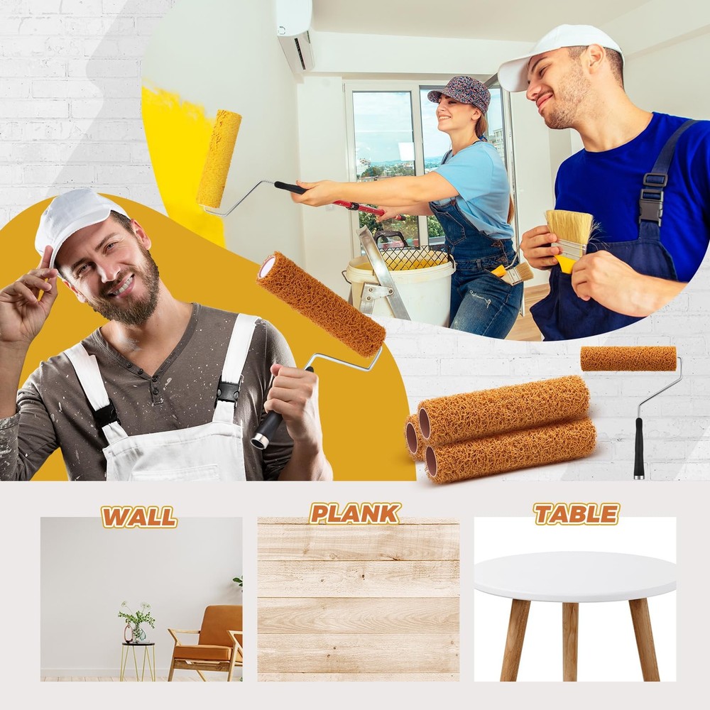 5 Pcs Texture Paint Roller Set, 4 Pcs 9 Inch Small Texture Roller Brown with ...