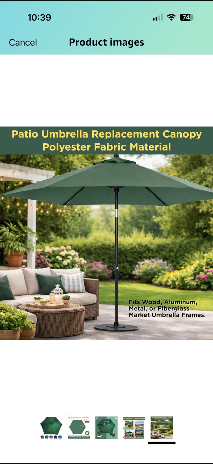 9ft Patio Umbrella Replacement Canopy top cover 6 ribs Waterproof UV