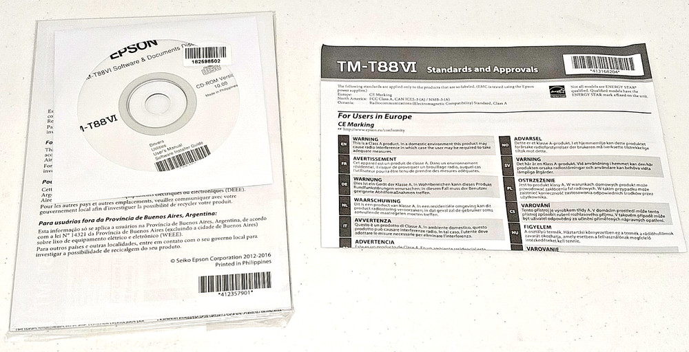 EPSON TM-T88VI Receipt Printer Software & Documents Disc v10.0, Drivers & Manual