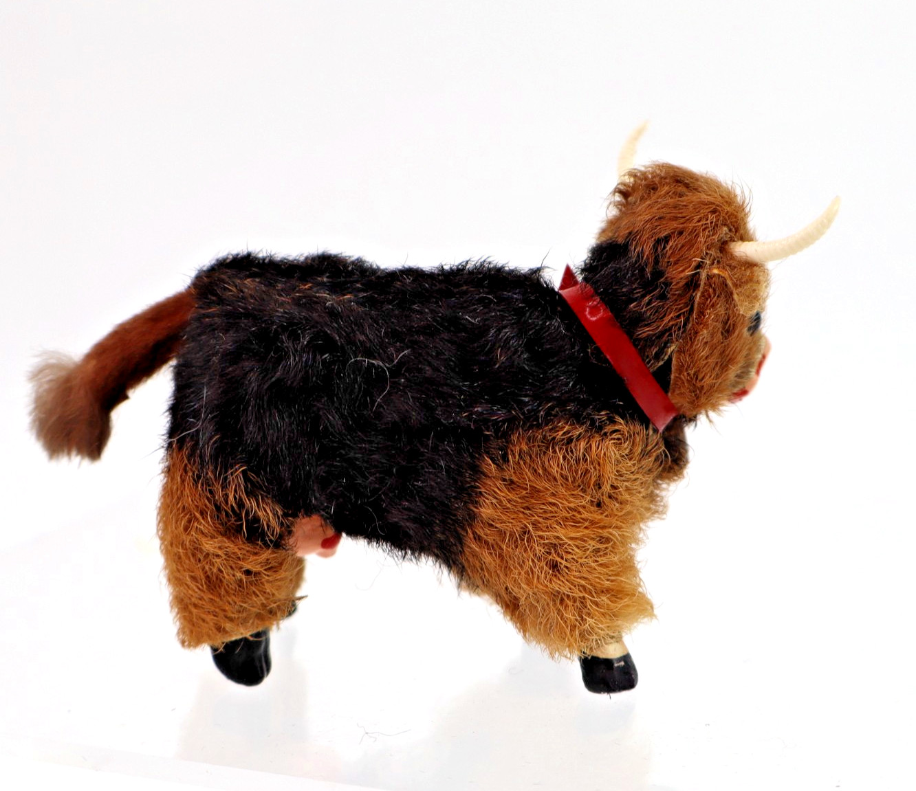 vintage Original Fur Toys miniature Cow Bull figure w/ tags bell W. Germany 3"