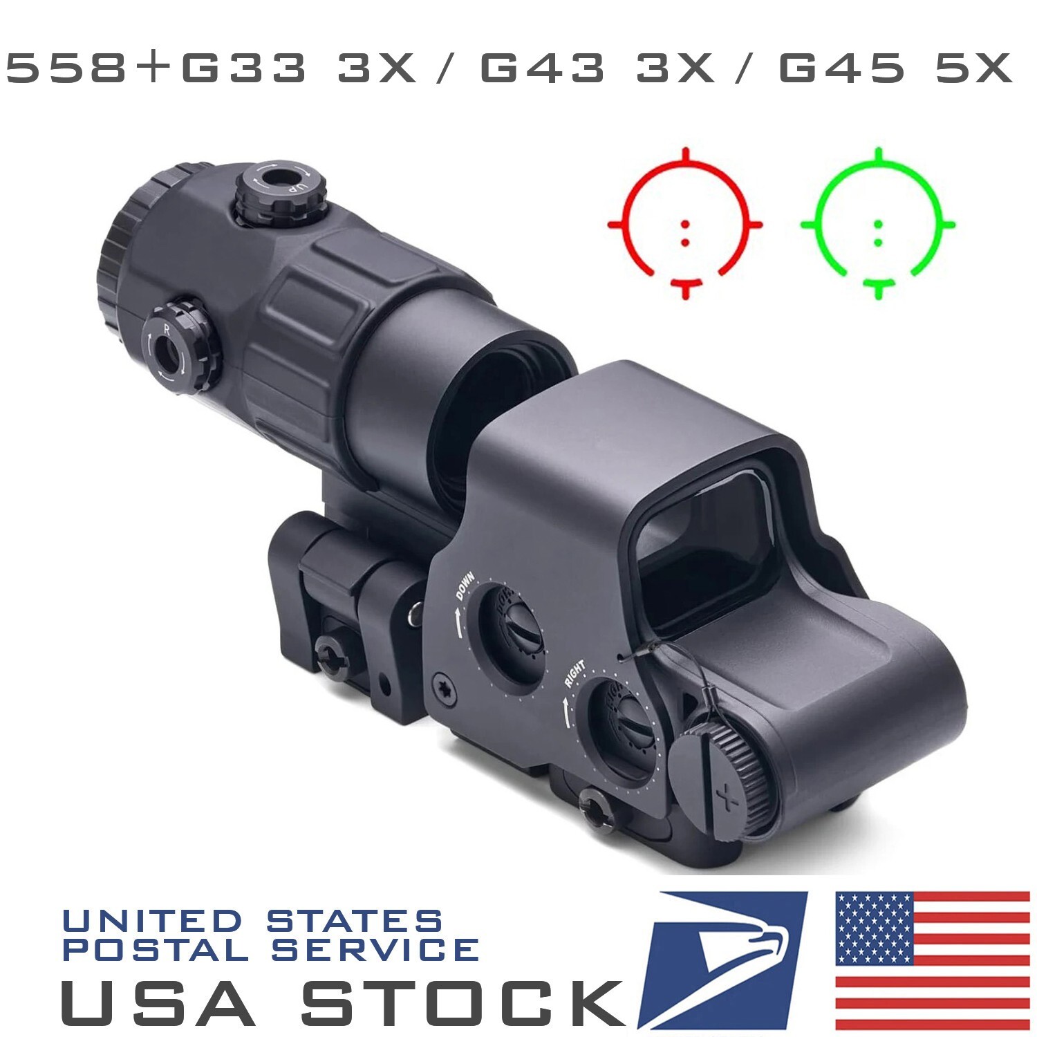 G45 5X G43 G33 3X QD Magnifier 558 Red Green Dot Holographic Reflex Sight Scope
