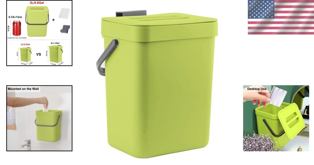 Compact 3L Odor-Free Kitchen Compost Bin - Wall-Mounted & Versatile Design