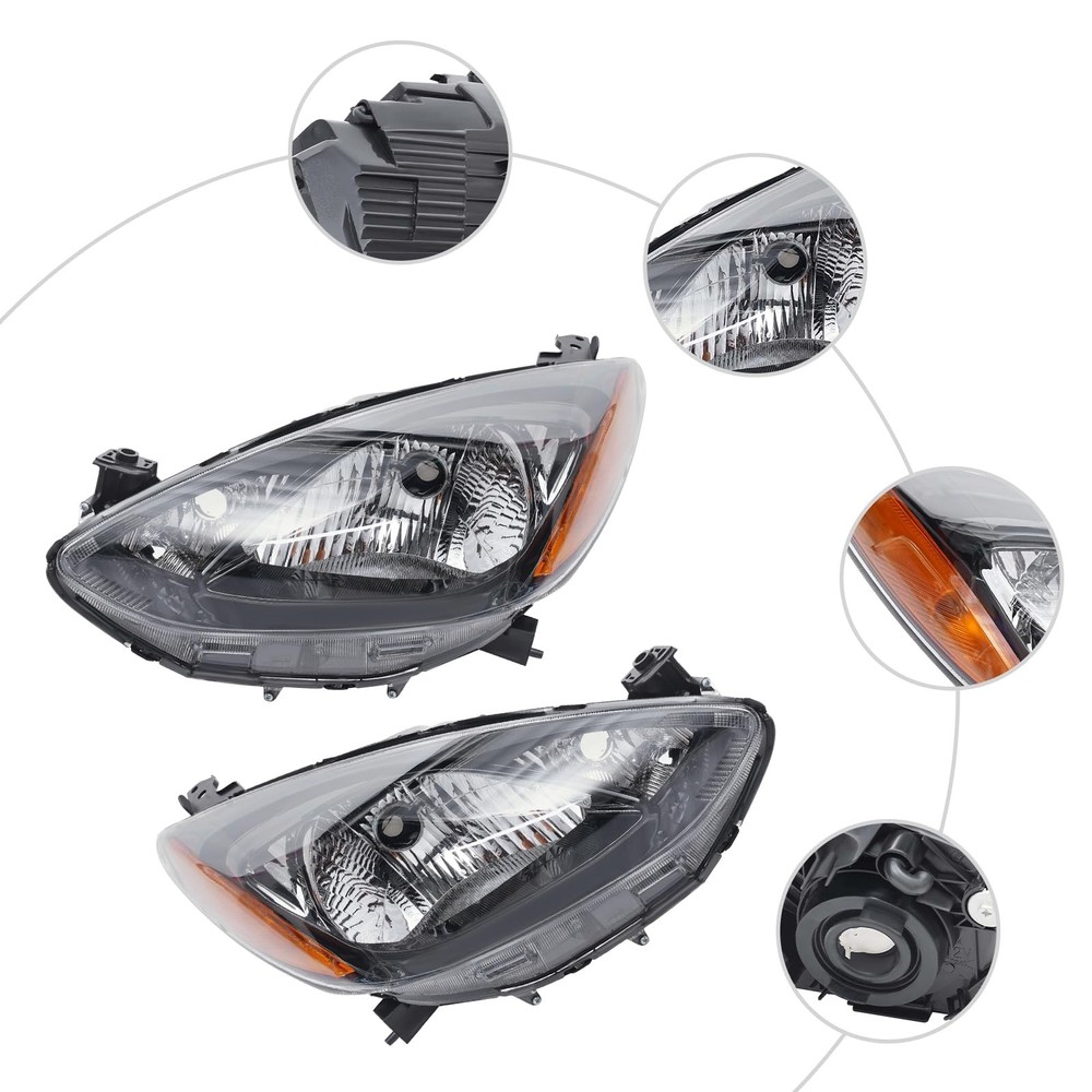 Halogen Headlights Assembly for 2011-2014 Mazda 2 Driver and Passenger Side