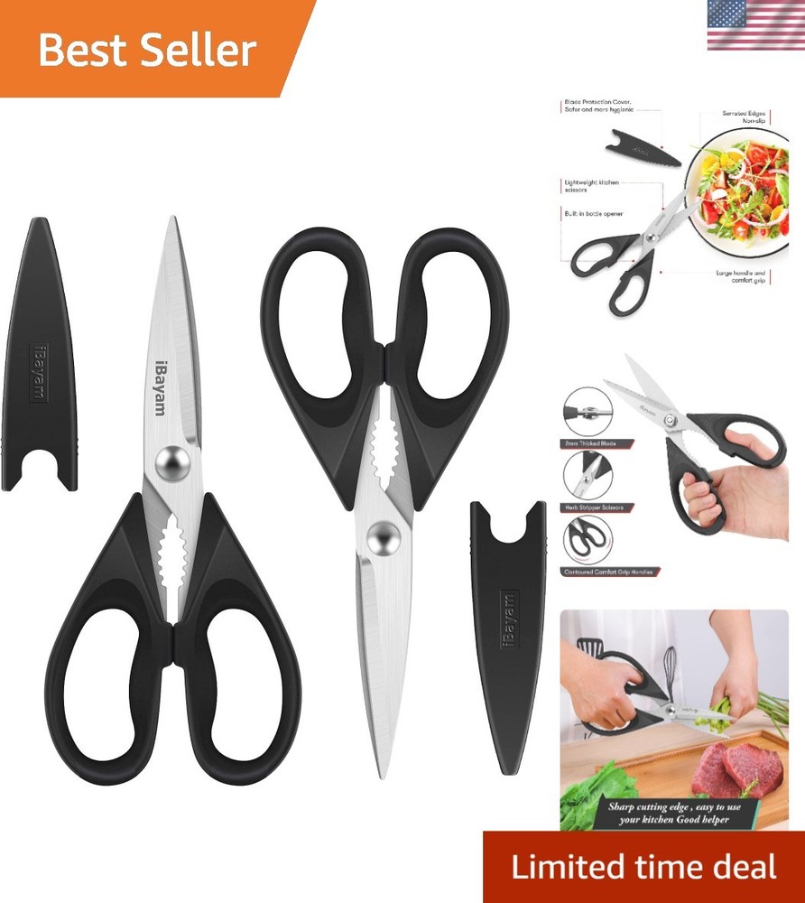 Versatile Black Utility Scissors Set - Heavy Duty Meat & Poultry Shears, 2-Pack