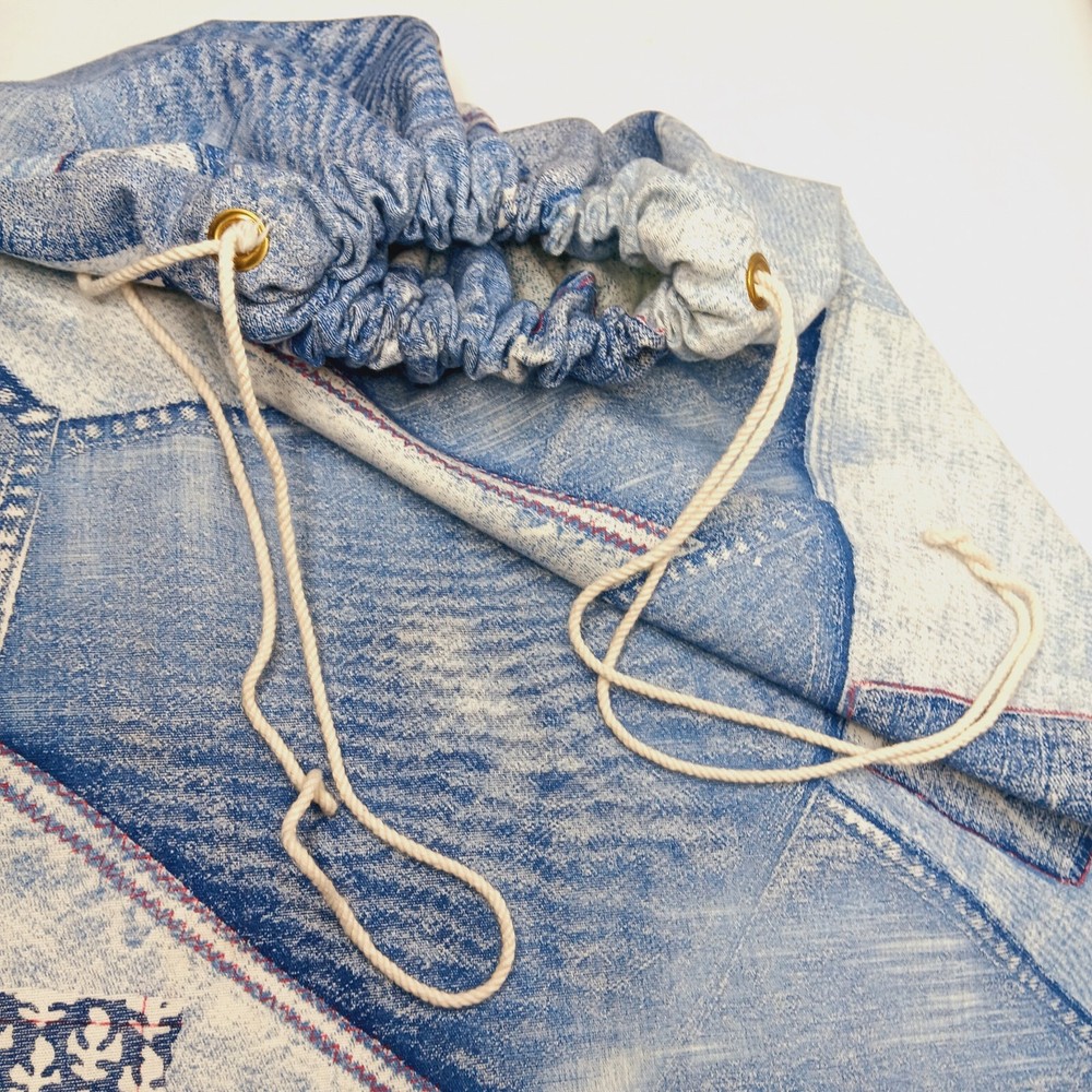 Laundry Bag Wamsutta Blue Jean Patchwork Print Drawstring Vintage READ
