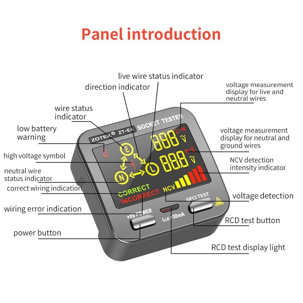 Socket Tester, Plug Tester for Electrical outlets,ZT-E4, Leakage Detector wit...