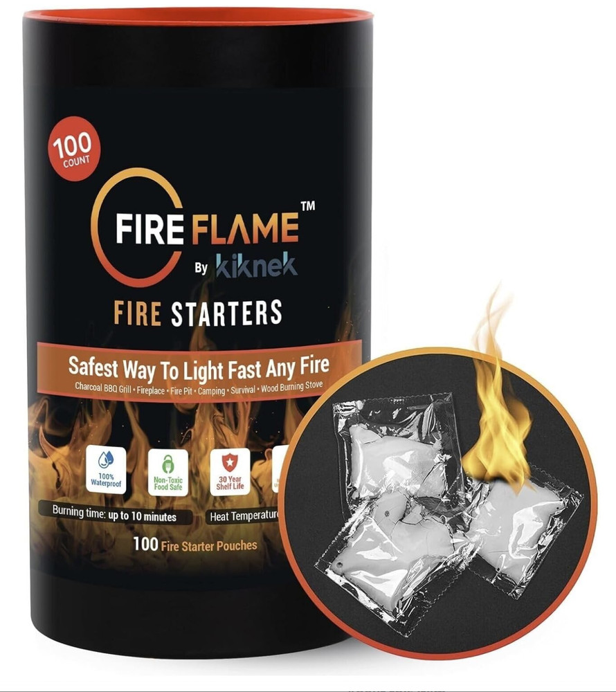 100 Pouches Fireflame Quick Instant Fire Starter - 100% Waterproof, Odorless