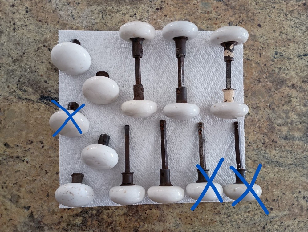 Vintage Ceramic Door Knobs, White Spotted/Speckled (Sold individually)