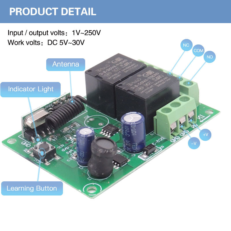 12V 24V 2CH 433Mhz Wireless RF Relay Remote Control Switch Receiver Module Set