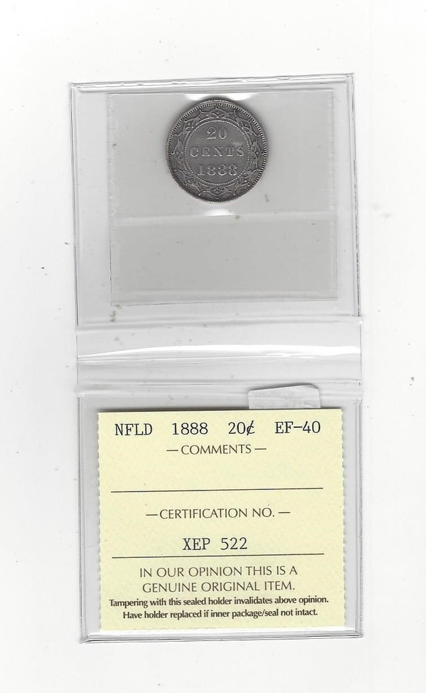 1888, ICCS Graded, Newfoundland 20 Cent, **EF-40**