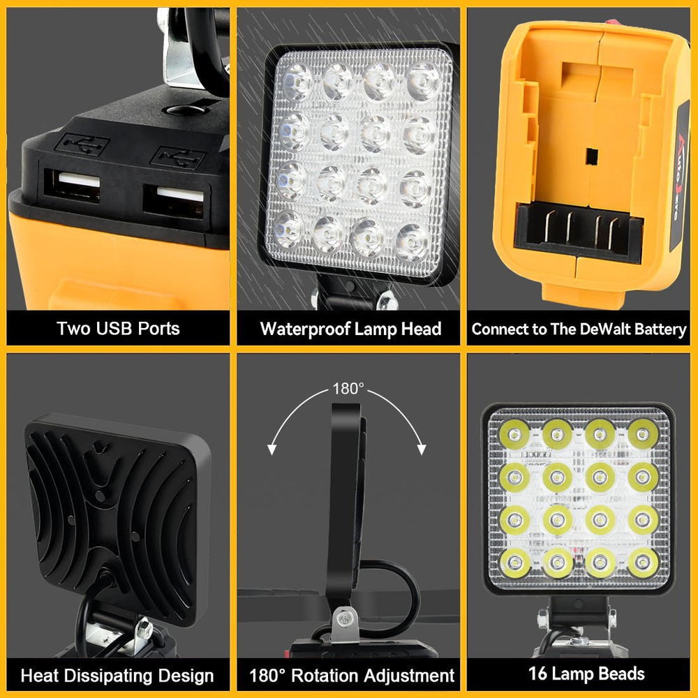 Cordless Led Work Light For Dewalt 20V Battery,Portable Flood Light Flashlight