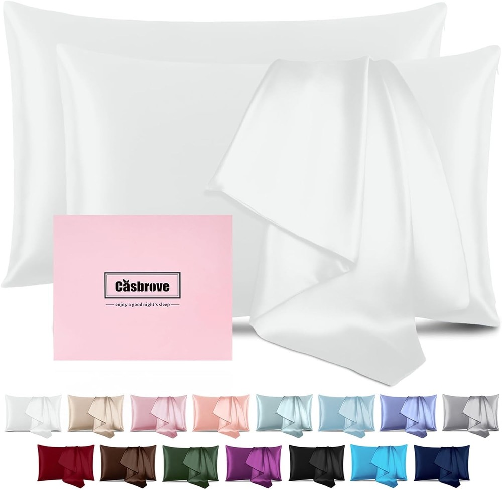 Soft & Breathable Reversible Natural Silk Pillowcase with Zip, White