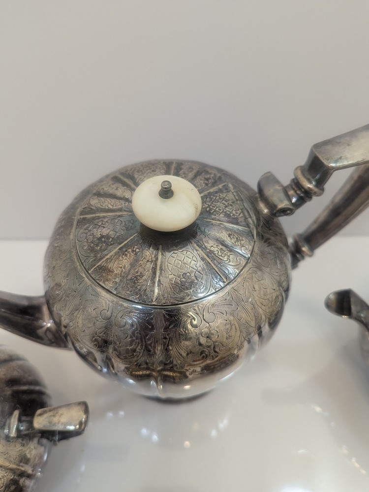 Antique Victorian Silverplate Tea Coffee Set Floral Engraved Serving Set...G6