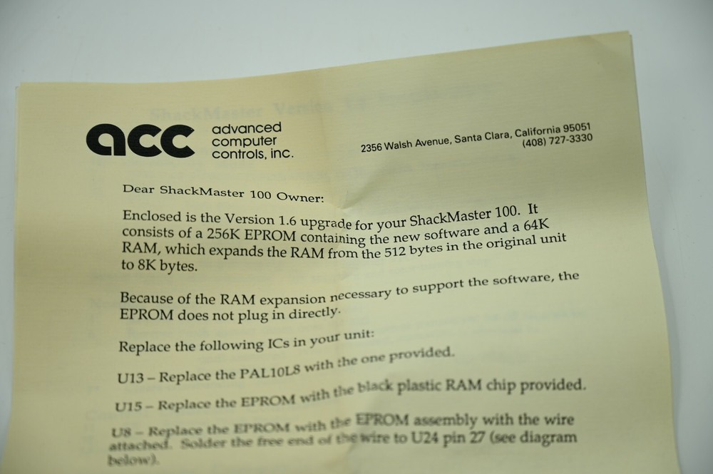 ACC Advanced Computer Controls ShackMaster 100 Version 1.6 Upgrade Board