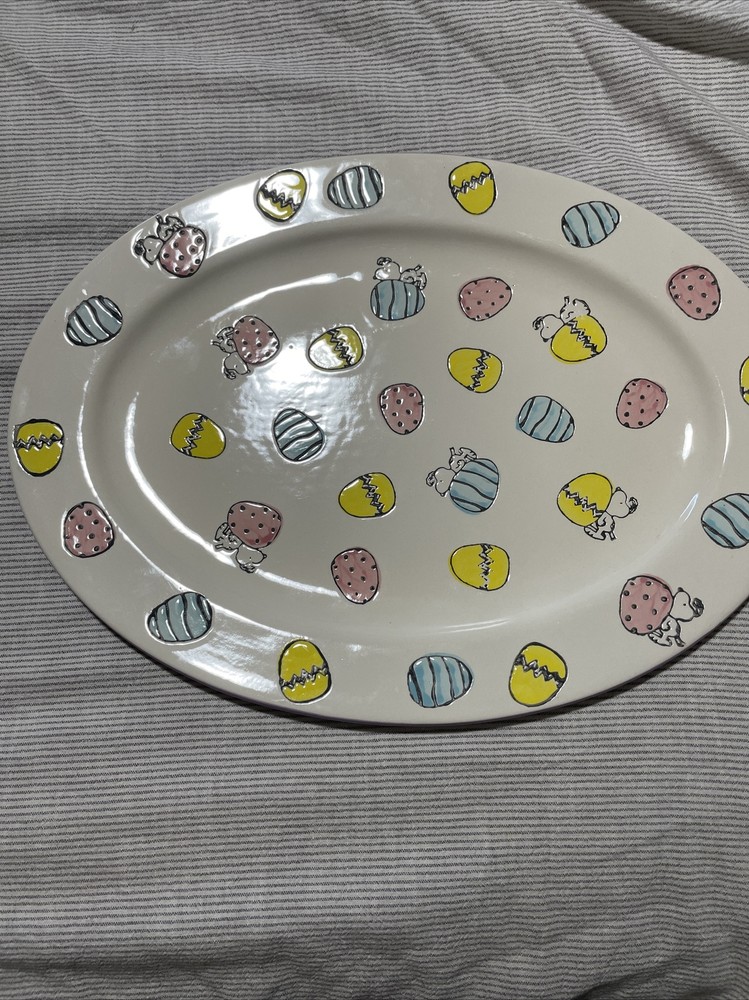Peanuts Snoopy Easter Eggs Spring Serving Tray Platter Oval Pastel Colors 14”