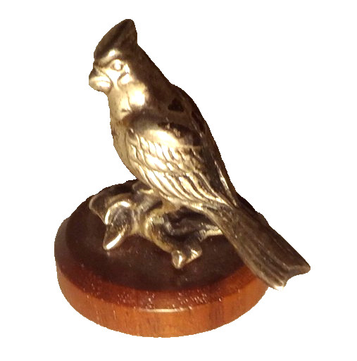 HTF 1985 KIRK STIEFF sterling silver CARDINAL bird MINI SERIES on WOOD PLATEAU