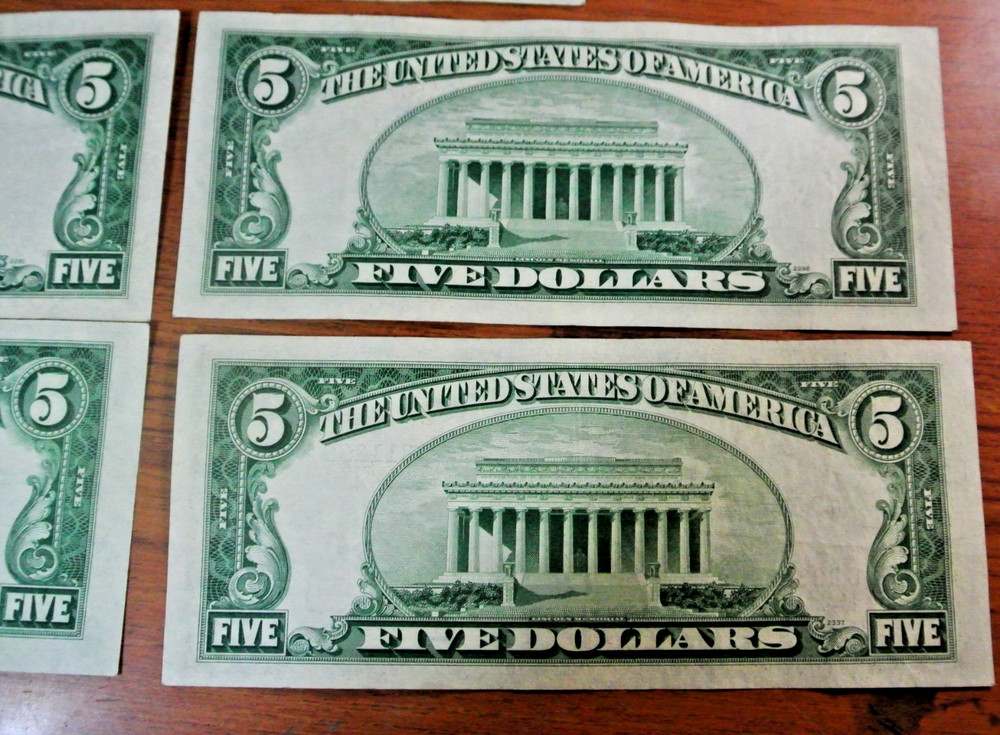 FIVE 1953 $5 US Silver Certificate Higher Grade Uncertified