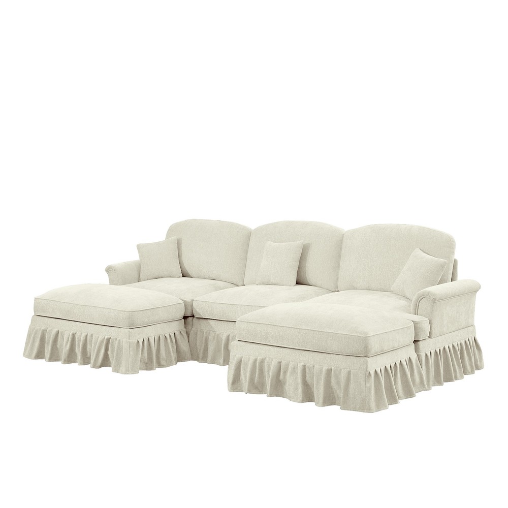 Comfy Modular Sectional Sofa U-Shape w/ Ottoman & Removable Skirts, Beige