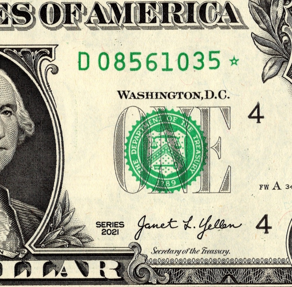 2021 D Star Note One Dollar Bill Regular Run Pack Note D08561035*