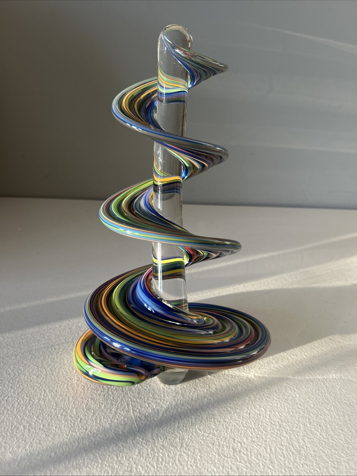 Thomas Kelly Heechee Rainbow Swirl Signed Art Glass Sculpture Signed 10.75" Tall