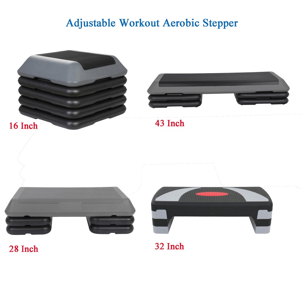 16"28"31"43" Exercise Aerobic Stepper Platform Adjustable Aerobic Step w/4 Riser