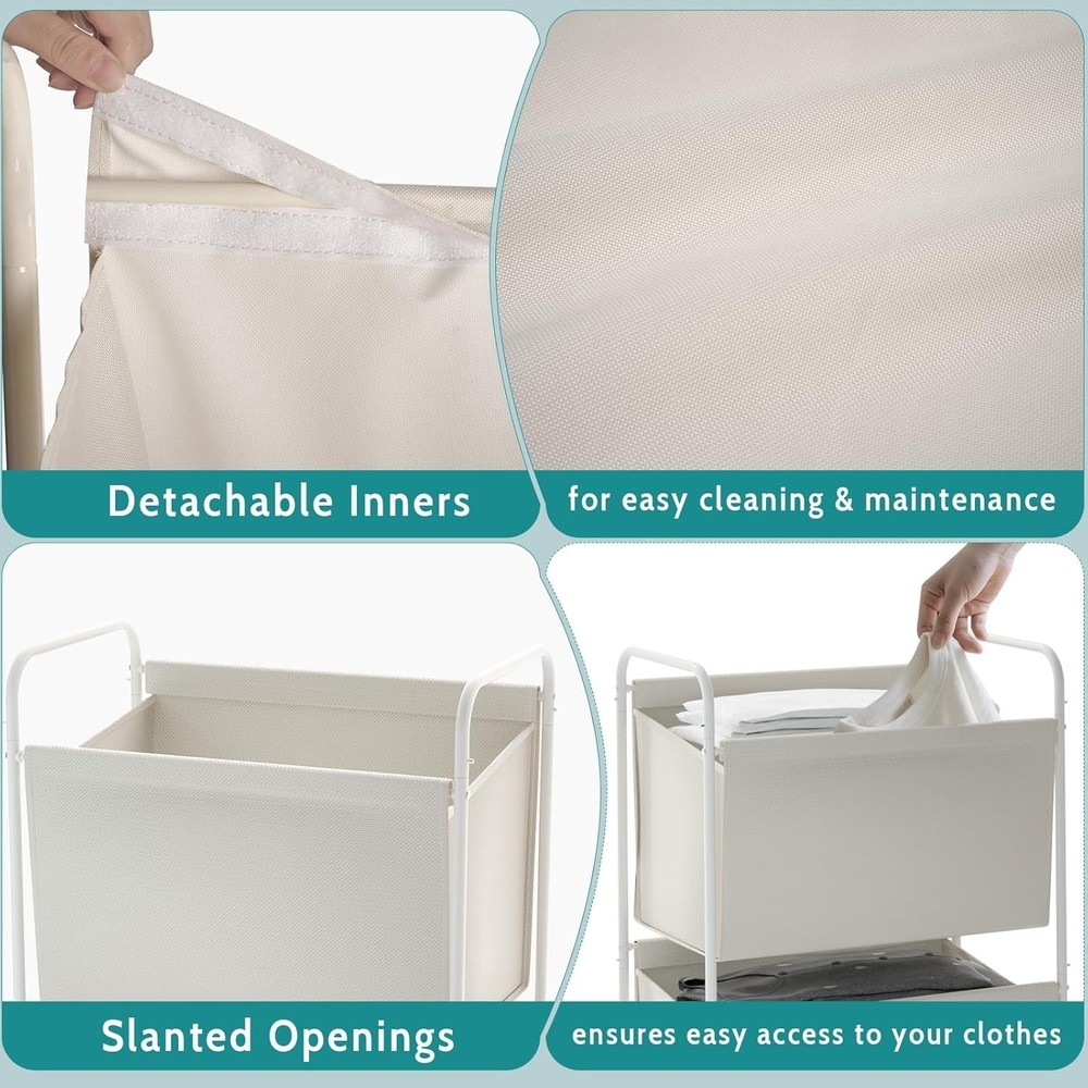 125L Vertical Laundry Hamper W/ Wheels 3 Section Large Rolling Laundry Sorter W/