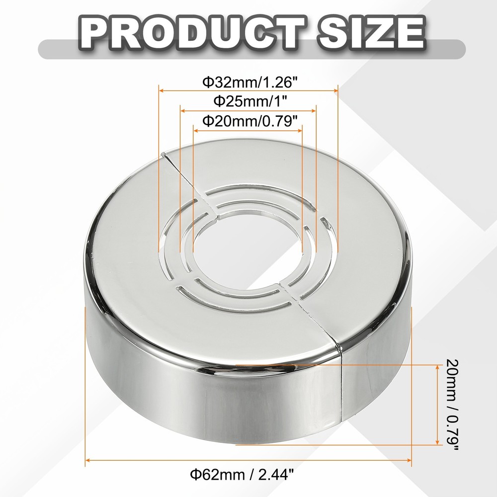 2pcs Wall Split Flange 0.79" Plastic Round Split Flange Pipe Cover, Silver