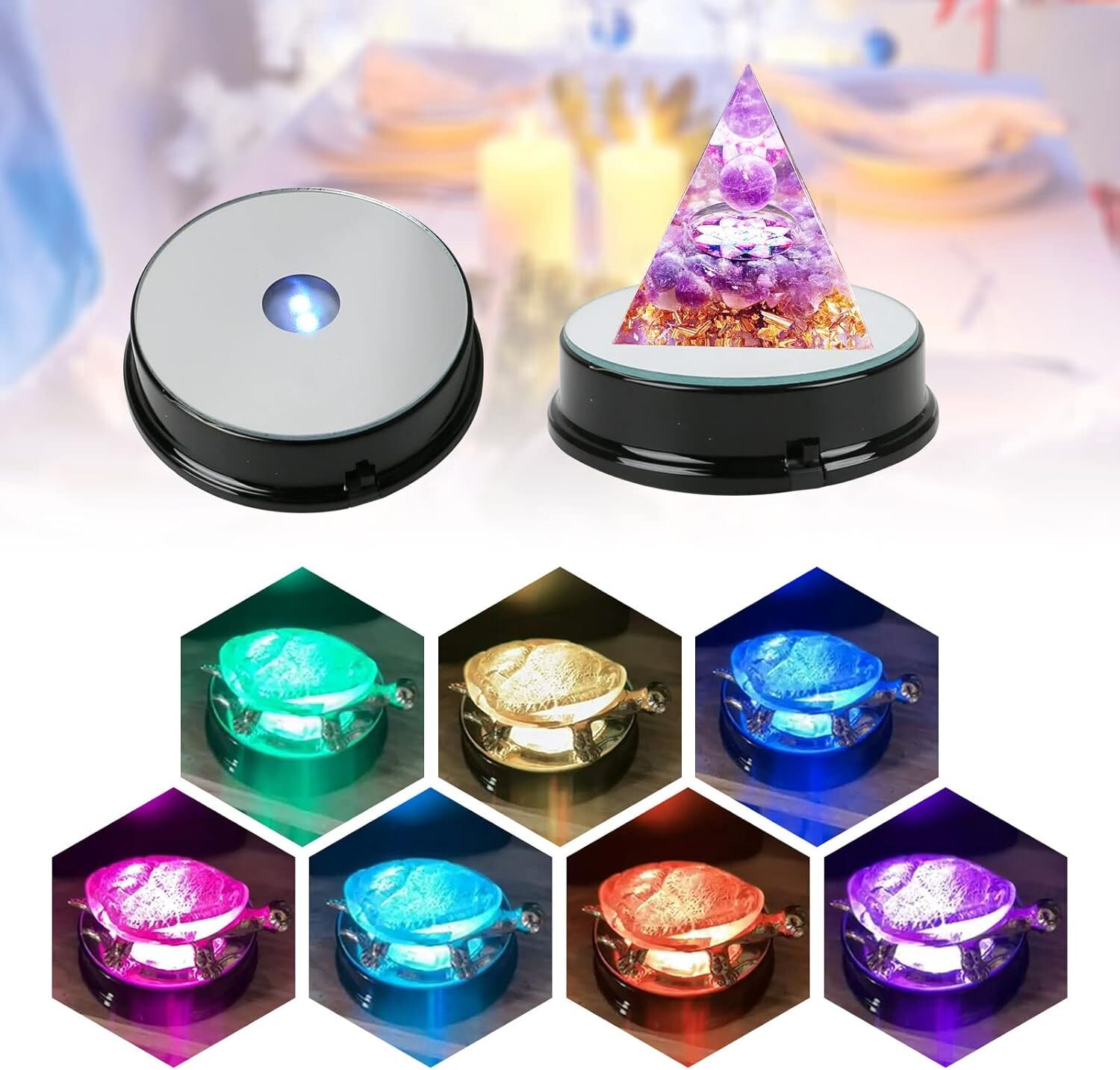 2pcs LED Light Display Base Stand 7 Color Lamp Holder Crystal Glass Art Figurinm