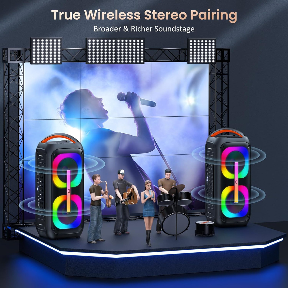 Karaoke Machine with Two Wireless Microphones, Portable Bluetooth Speaker with T