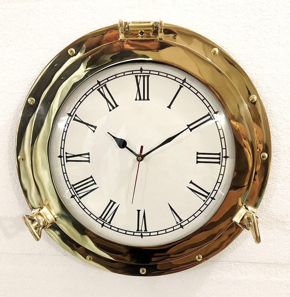 Antique Marine Solid Brass Ship Porthole Analog Clock Nautical Wall Clock
