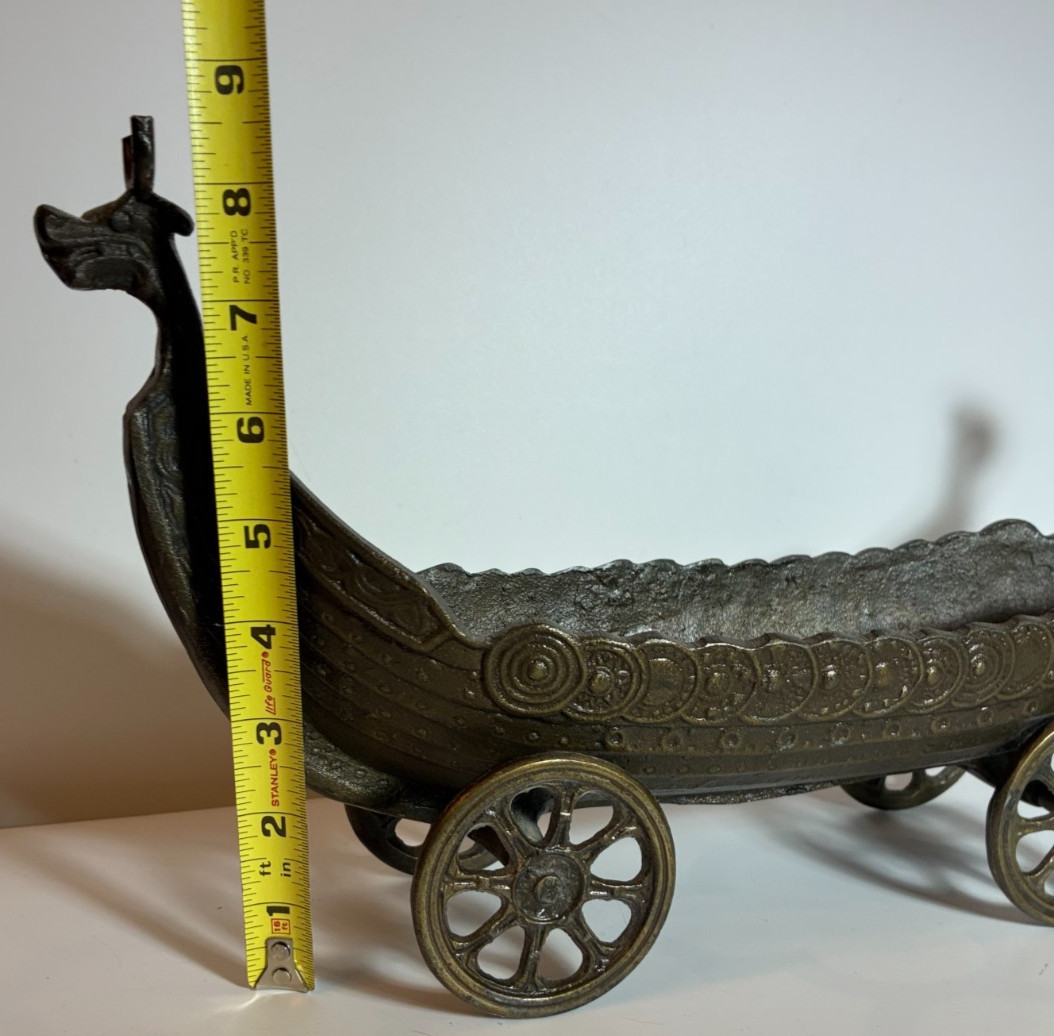 Vintage ROLLING BRONZE VIKING SHIP Metal LONGSHIP Wheels Art 16" Aagaard (?) MCM