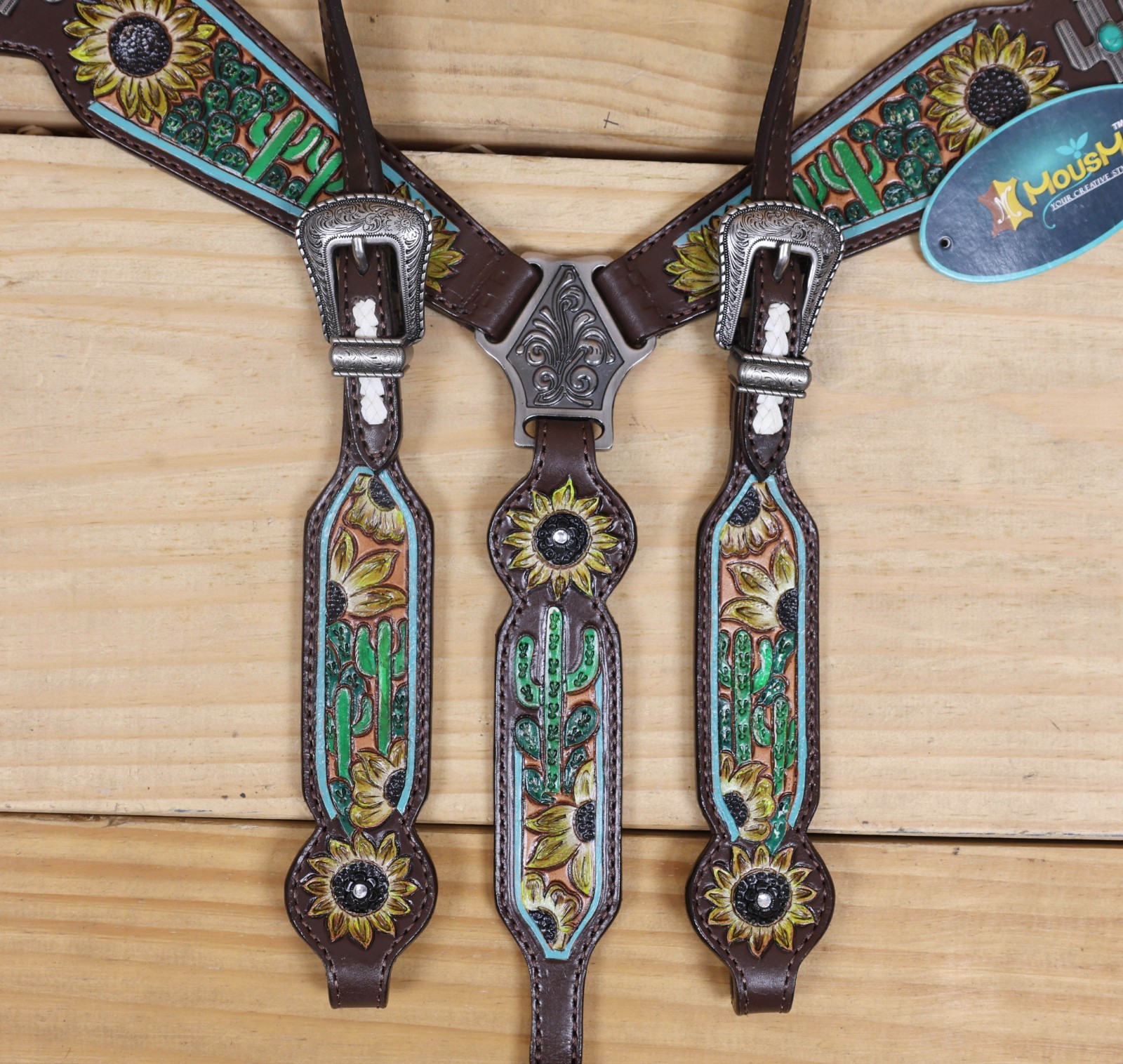 Western Leather Headstall and Breast Collar Tack Set