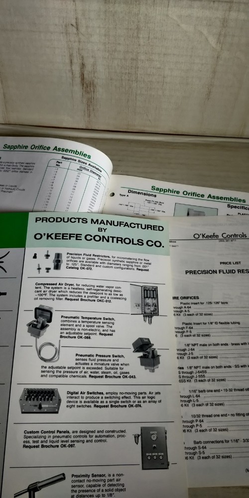 1990 O'Keefe Controls Co. PRECISION FLUID RESTRICTORS Catalog C3