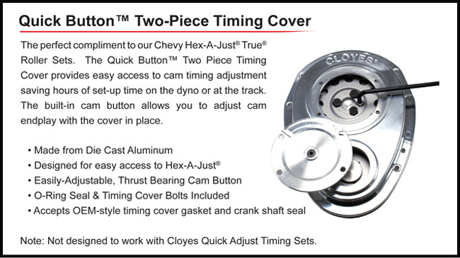 Cloyes 9-231 BIG BLOCK Chevy Quick Button Adjustable Aluminum Timing Cover