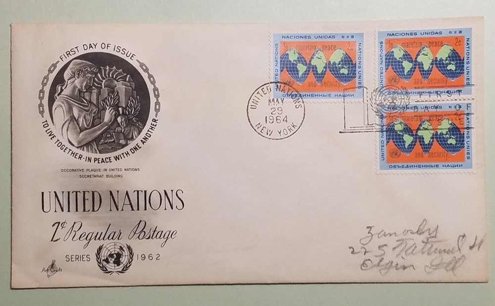 United Nations Regular Postage 2 cent Art Craft First Day Cover (Addressed)