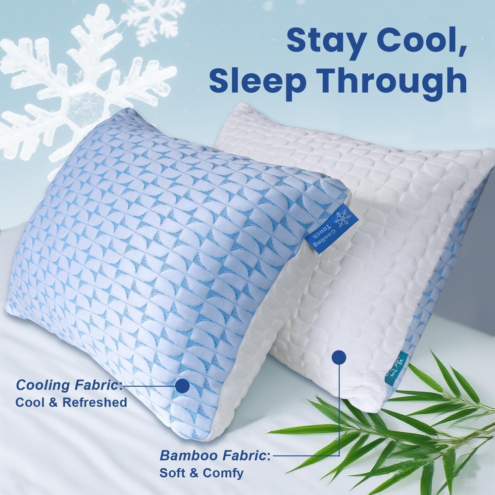 QUTOOL Cooling Firm Side Sleeper Pillow, Adjustable Shredded Memory Foam