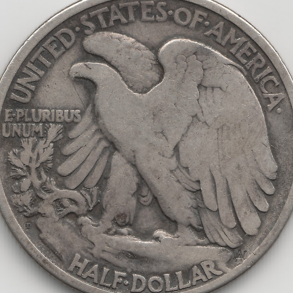 1921 D Walking Liberty Half Dollar, VG+, scratch