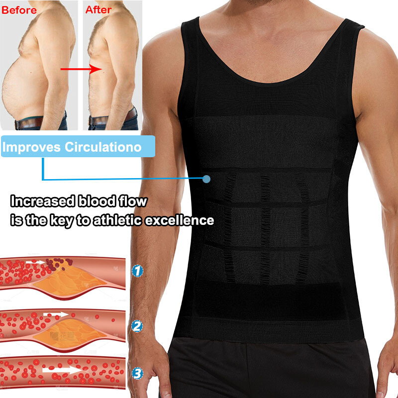 Mens Body Shaper Belly Chest Compression Shirt Slimming Tank Top Abs Girdle Vest